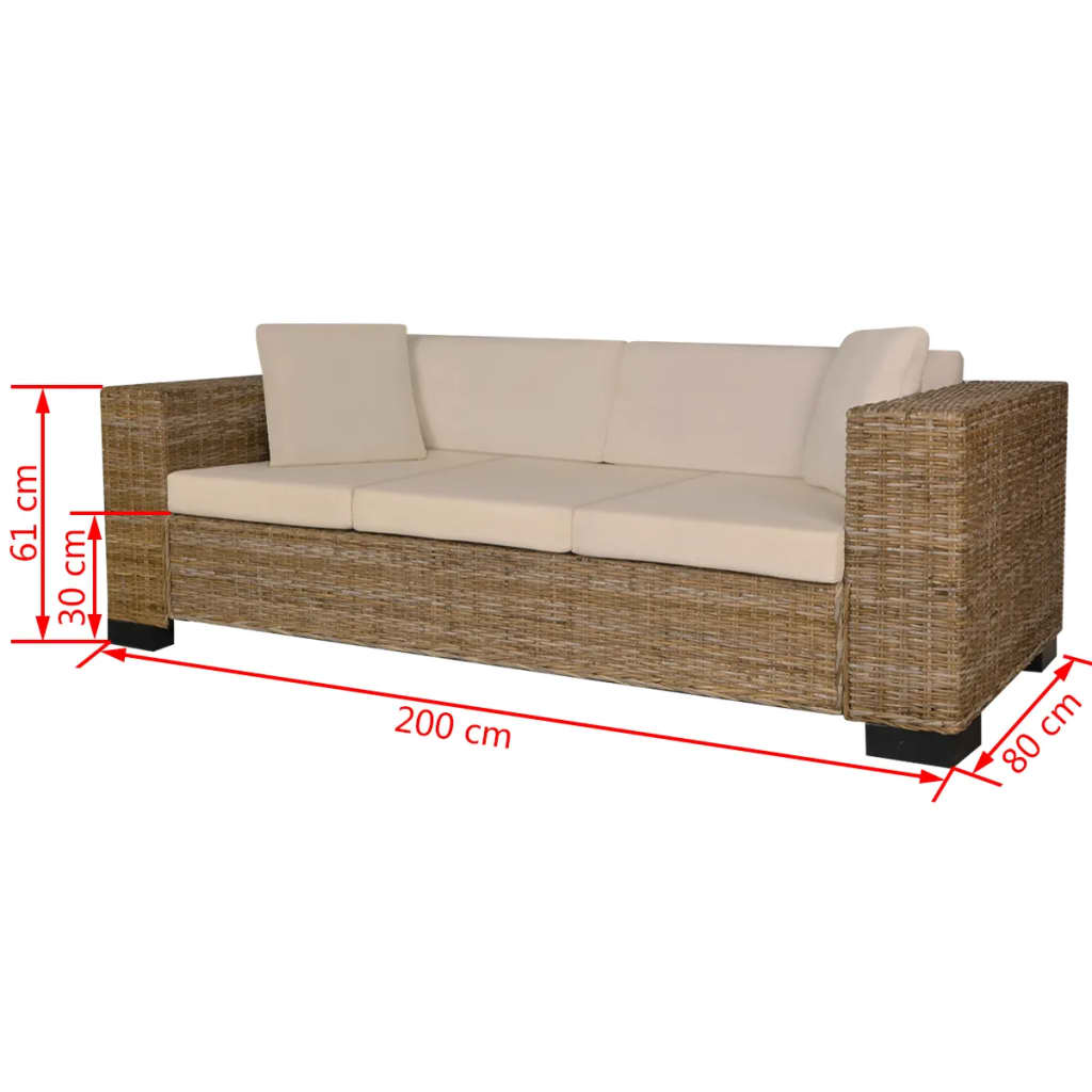 8-tlg. 3-Sitzer Sofa Set Echt Rattan