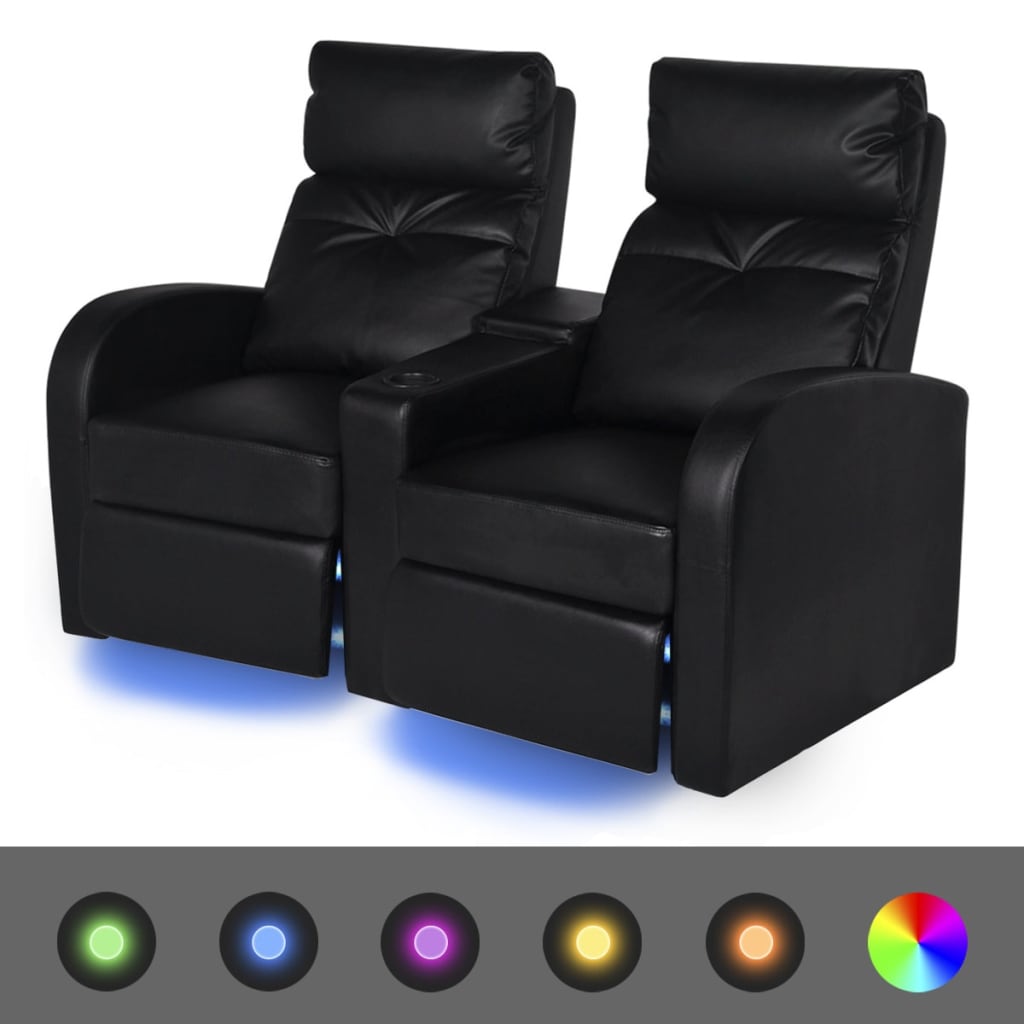 Relaxsessel 2-Sitzer mit LED Kunstleder Schwarz