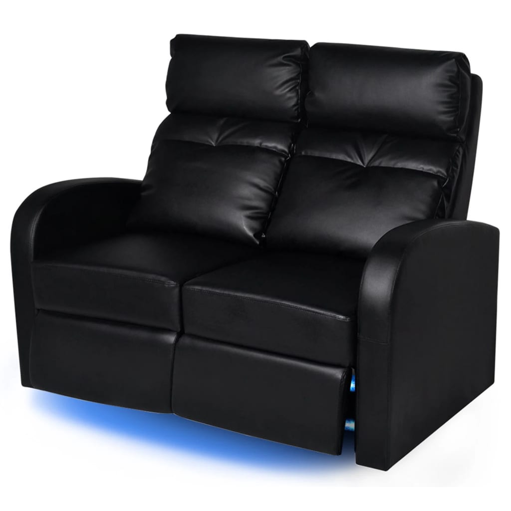 Relaxsessel 2-Sitzer mit LED Kunstleder Schwarz