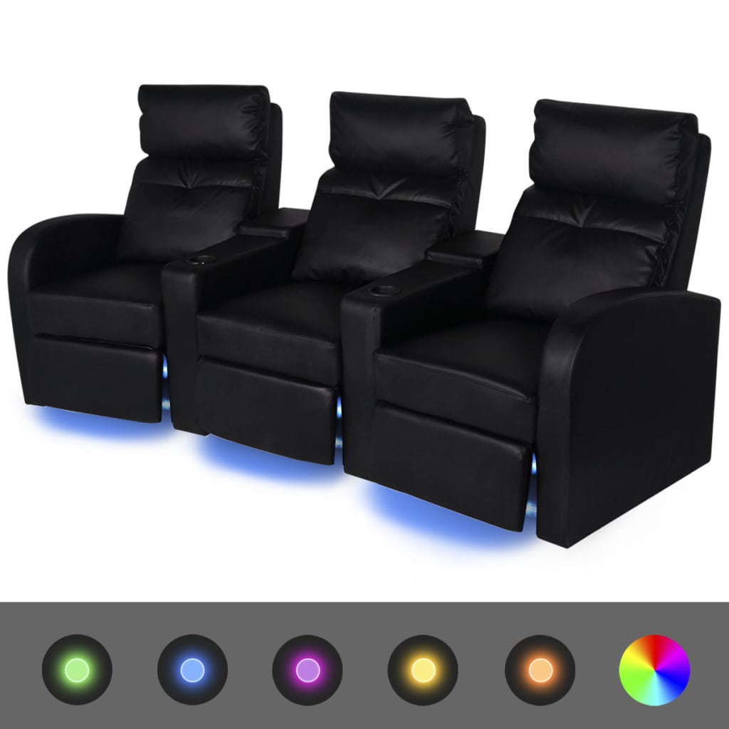 Relaxsessel 3-Sitzer mit LED Kunstleder Schwarz