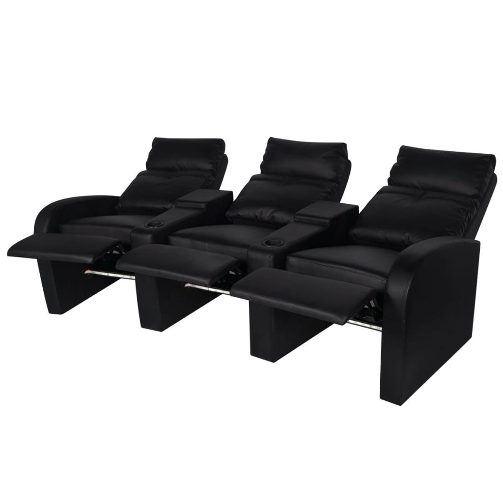 Relaxsessel 3-Sitzer mit LED Kunstleder Schwarz