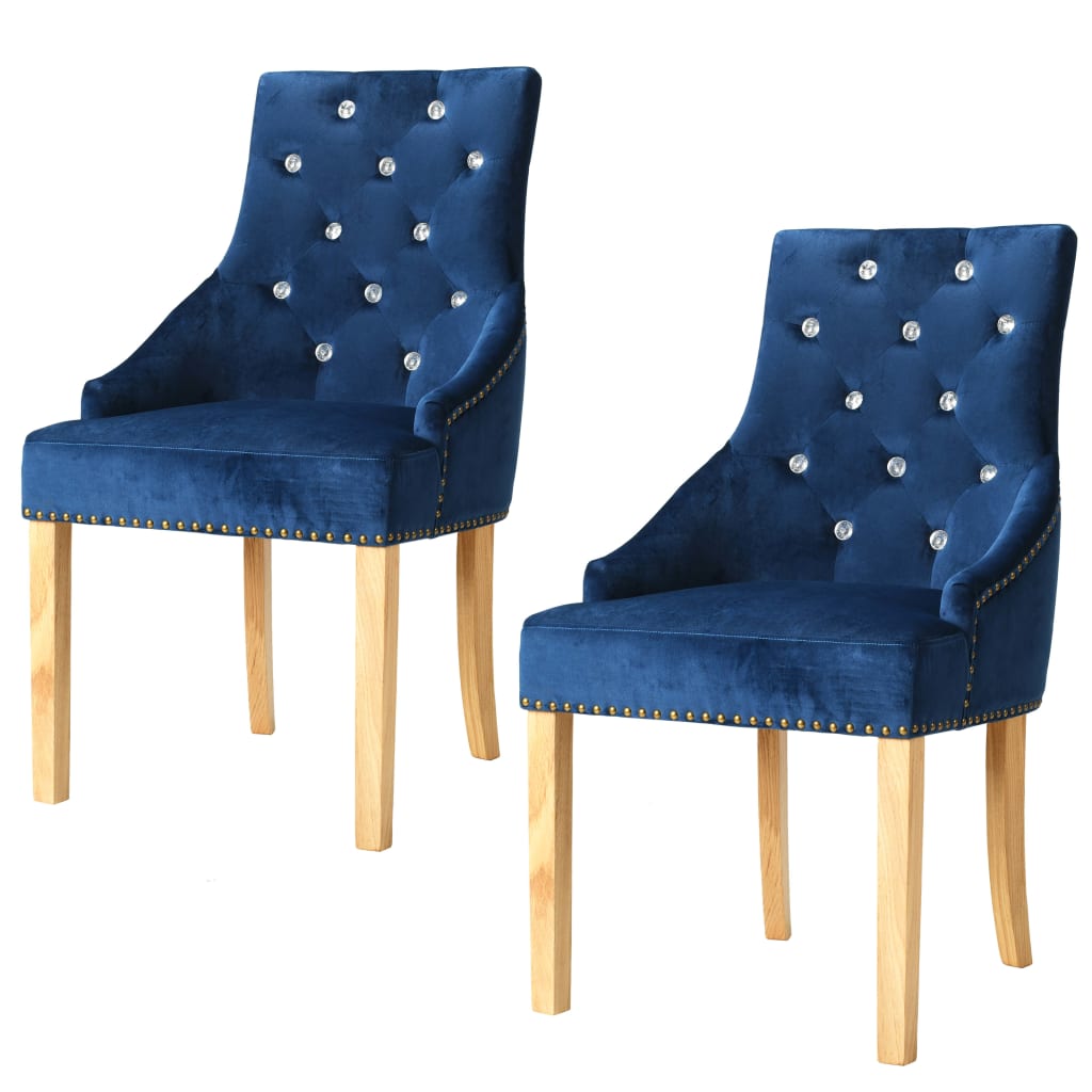 Esszimmerstühle 2 Stk. Blau Eiche Massivholz und Samt