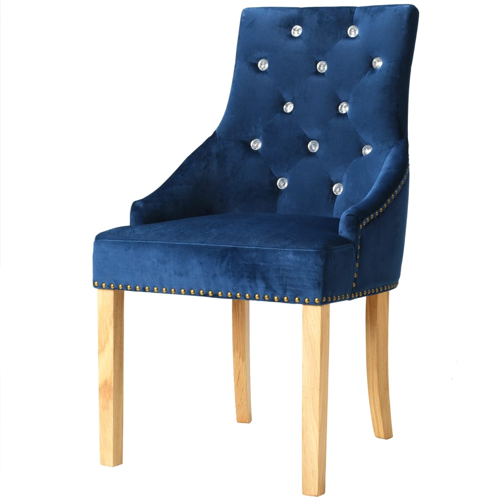 Esszimmerstühle 2 Stk. Blau Eiche Massivholz und Samt