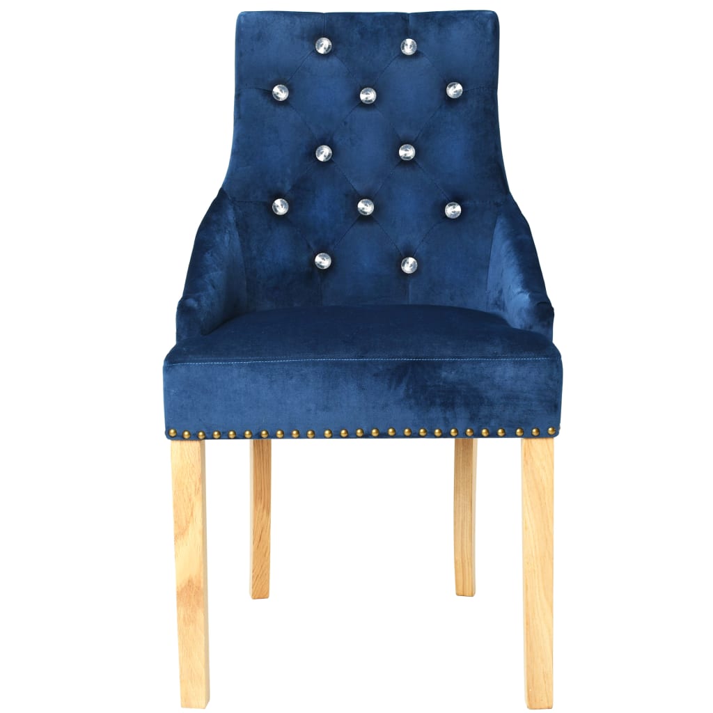 Esszimmerstühle 2 Stk. Blau Eiche Massivholz und Samt