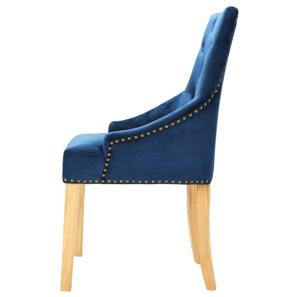 Esszimmerstühle 2 Stk. Blau Eiche Massivholz und Samt