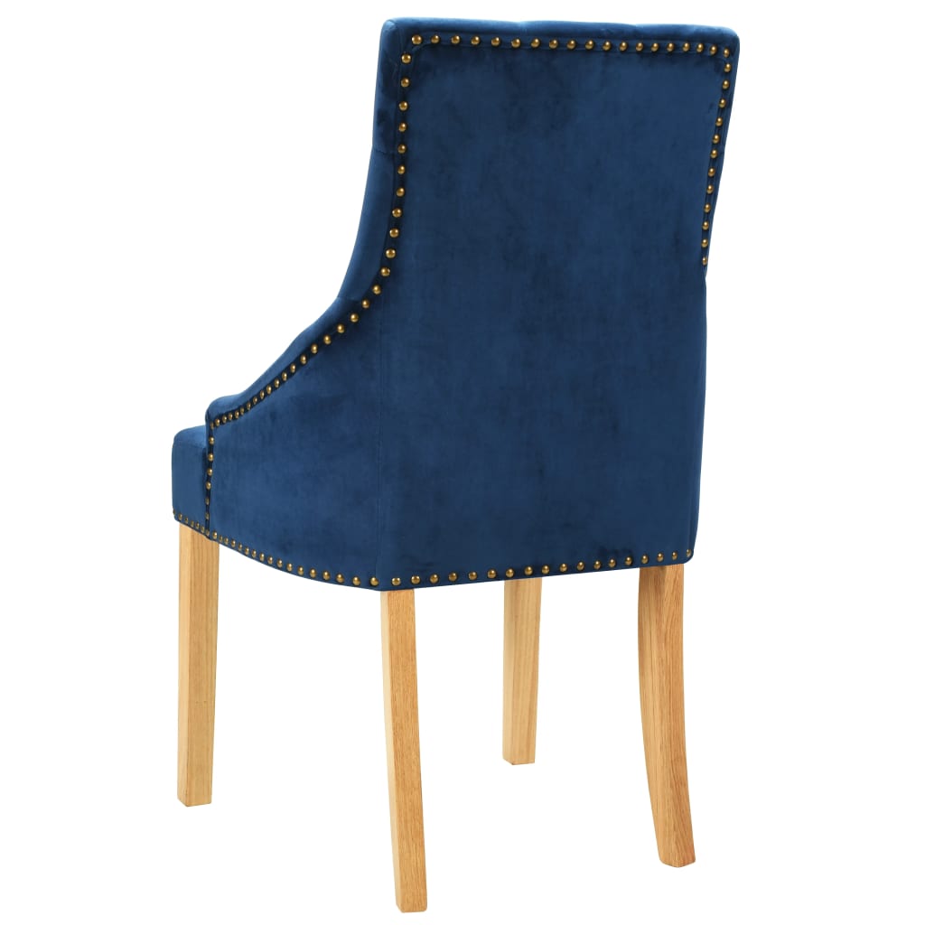Esszimmerstühle 2 Stk. Blau Eiche Massivholz und Samt