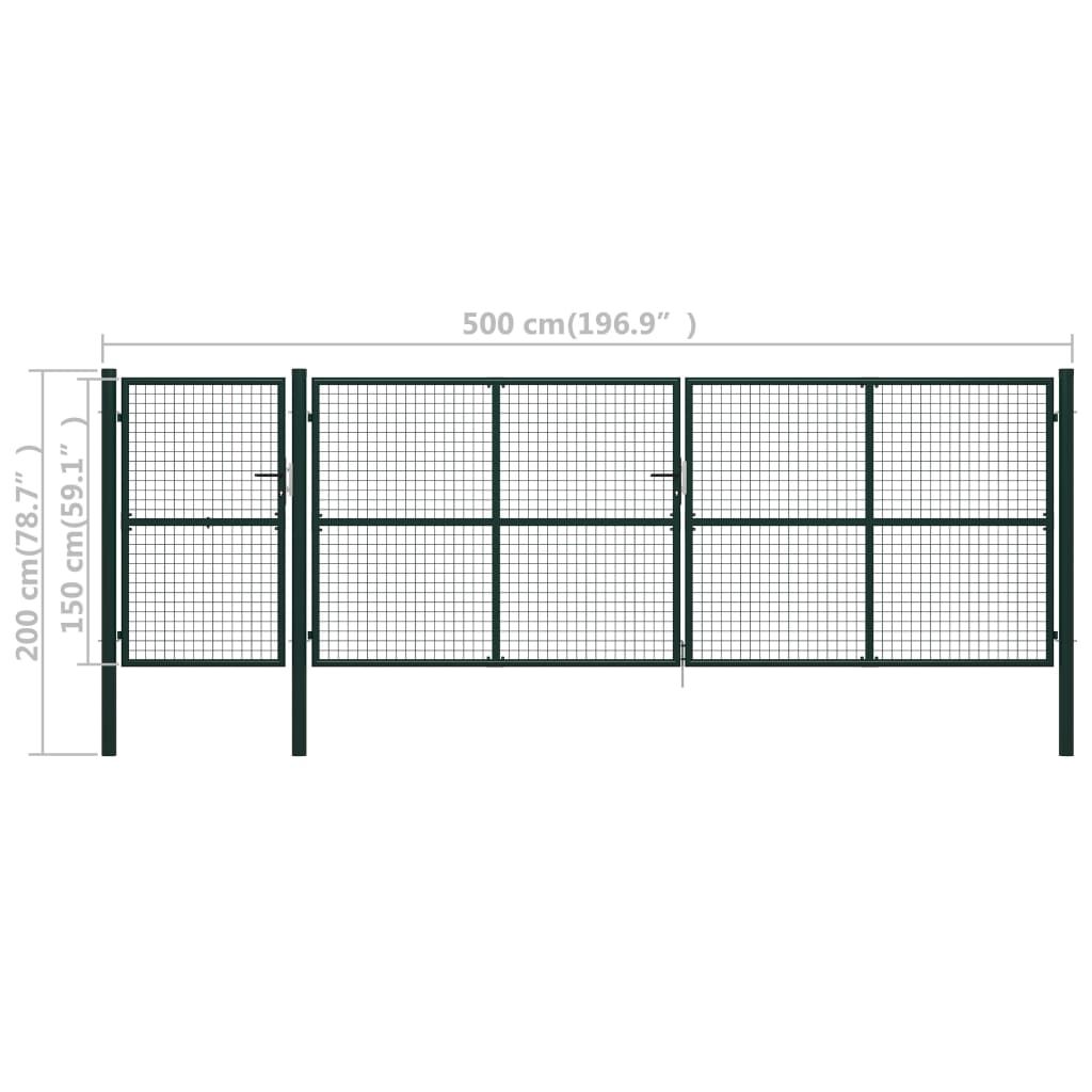 Gartentor Stahl 500×150 cm Grün
