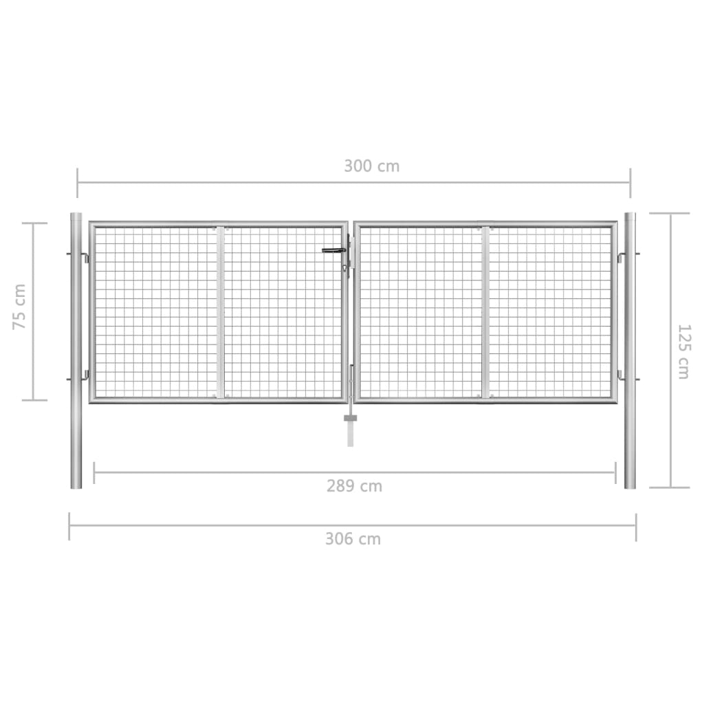 Gartentor Verzinkter Stahl 306 x 125 cm Silbern