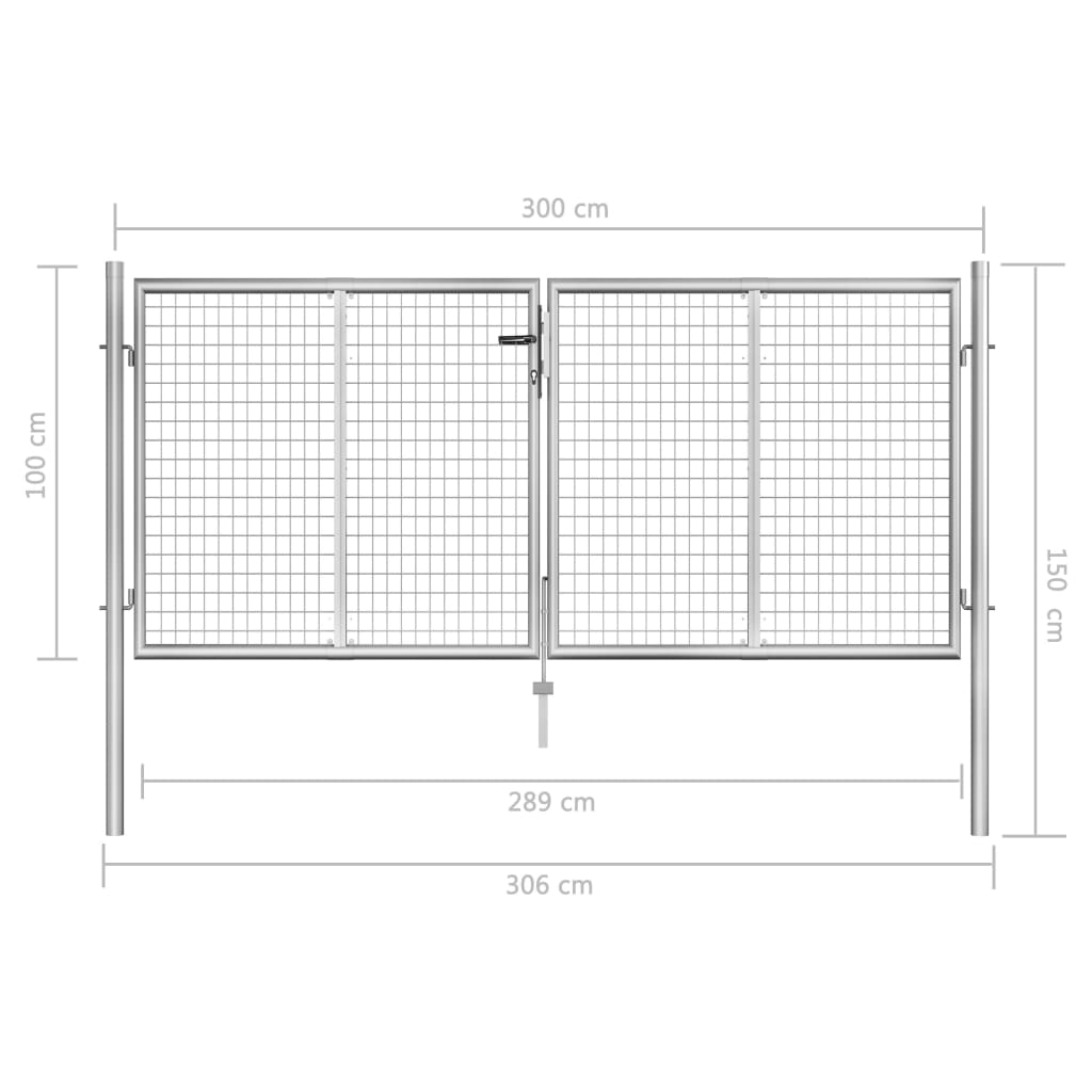 Gartentor Verzinkter Stahl 306 x 150 cm Silbern
