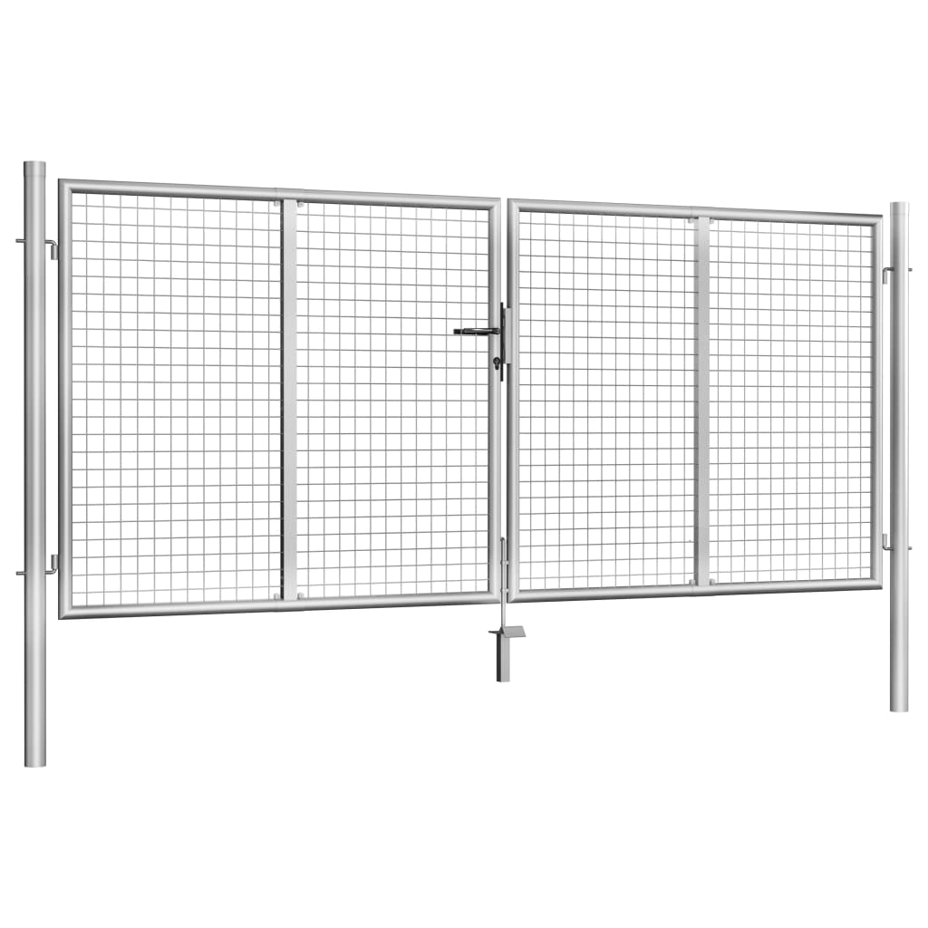 Gartentor Verzinkter Stahl 306 x 175 cm Silbern