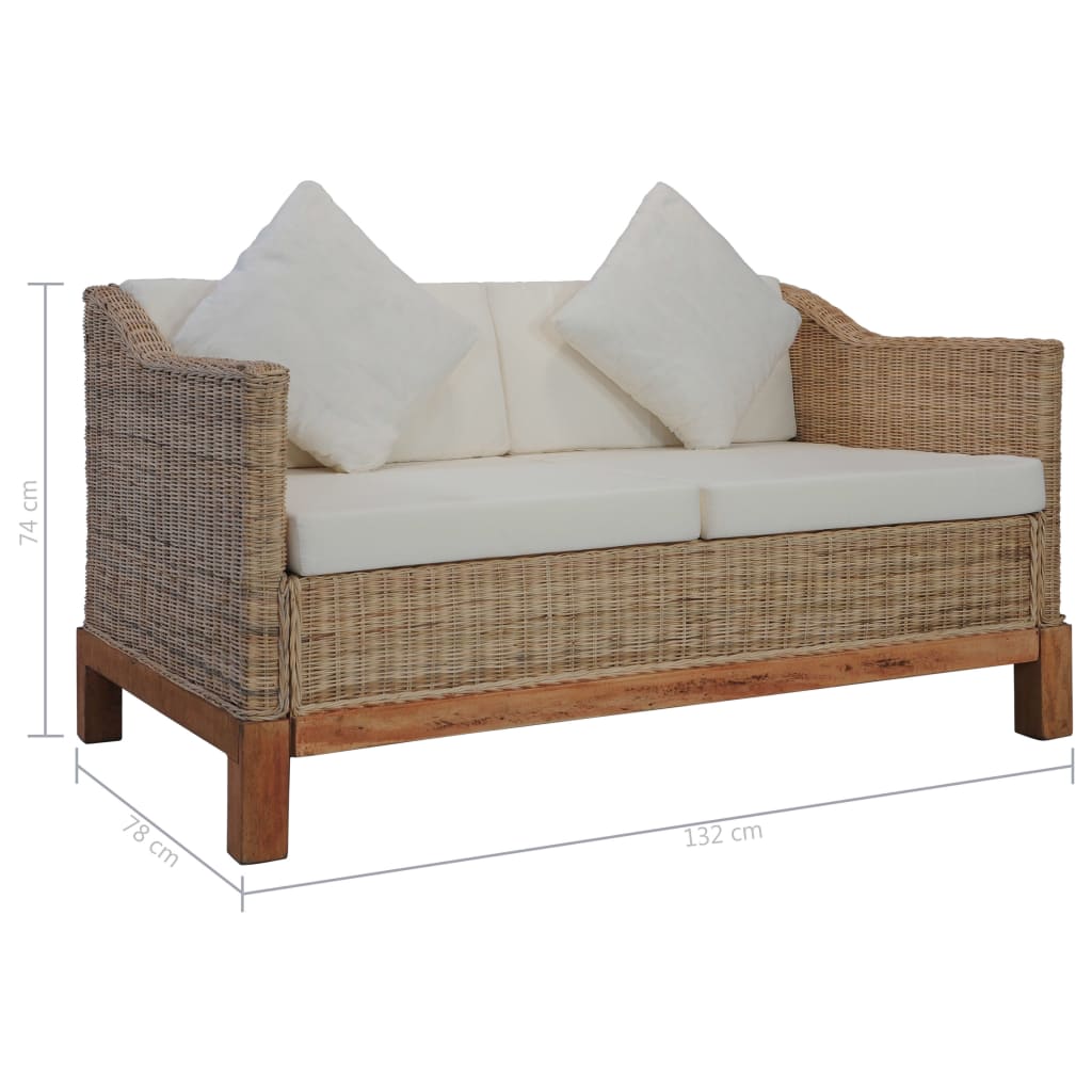 2-Sitzer-Sofa mit Auflagen Natur Rattan