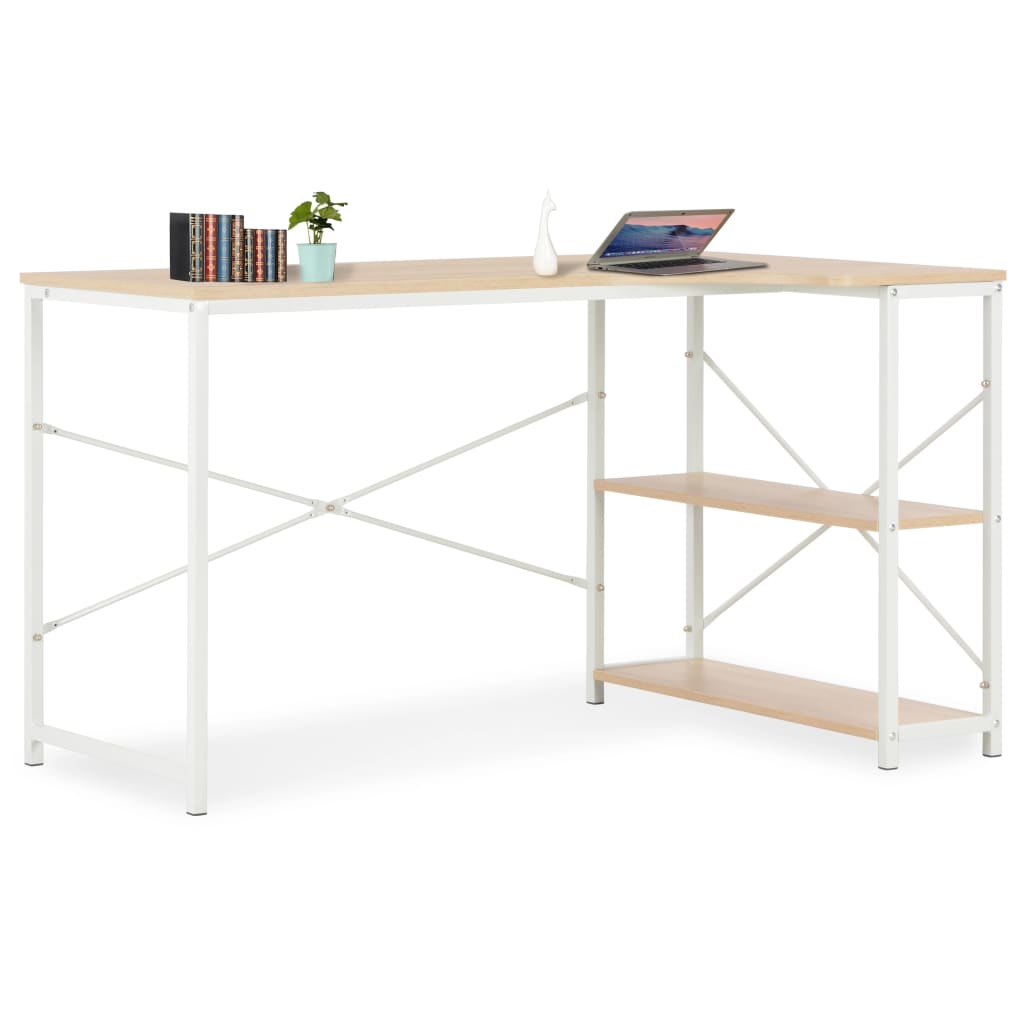 Computertisch Weiß und Eiche 120×72×70 cm