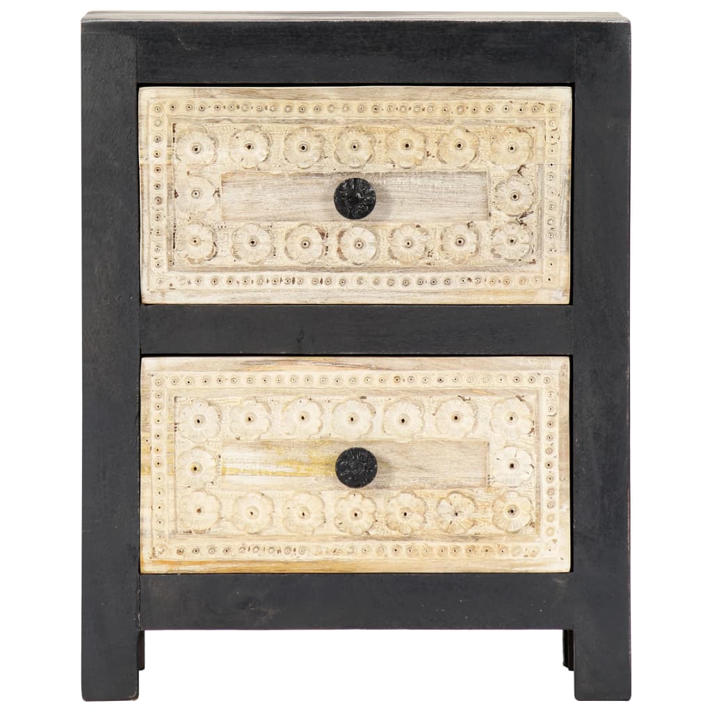 Handgeschnitzter Nachttisch Grau 40x30x50 cm Massivholz Mango