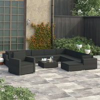 Thumbnail for 12-tlg. Garten-Lounge-Set mit Auflagen Poly Rattan Schwarz