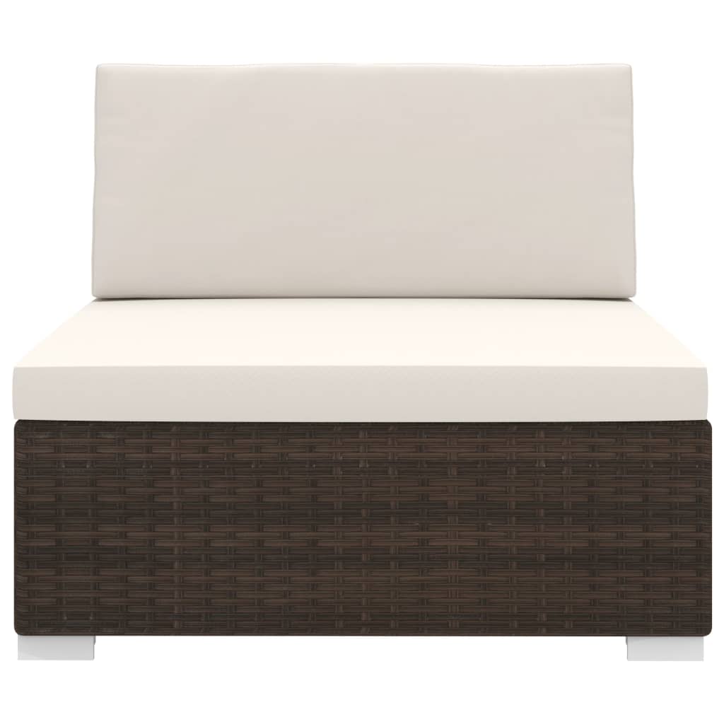 Modular-Sofa-Mittelteil 1 Stk. + Auflagen Poly Rattan Braun