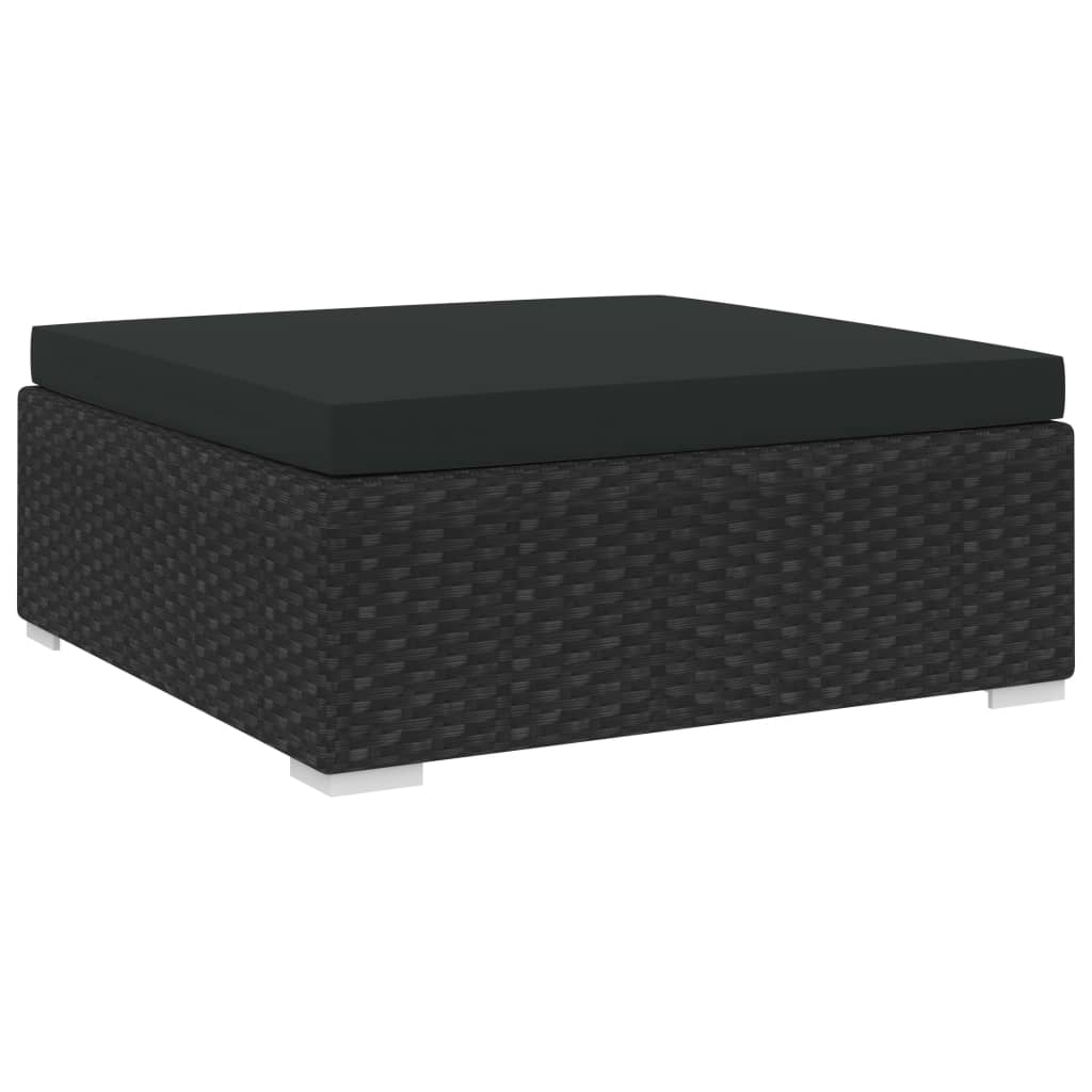 Modular-Fußhocker 1 Stk. + Auflagen Poly Rattan Schwarz