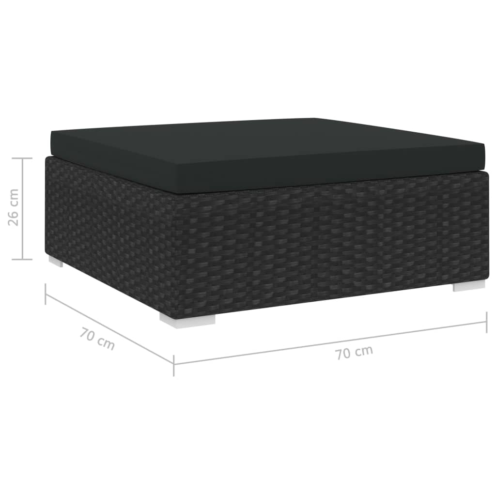 Modular-Fußhocker 1 Stk. + Auflagen Poly Rattan Schwarz