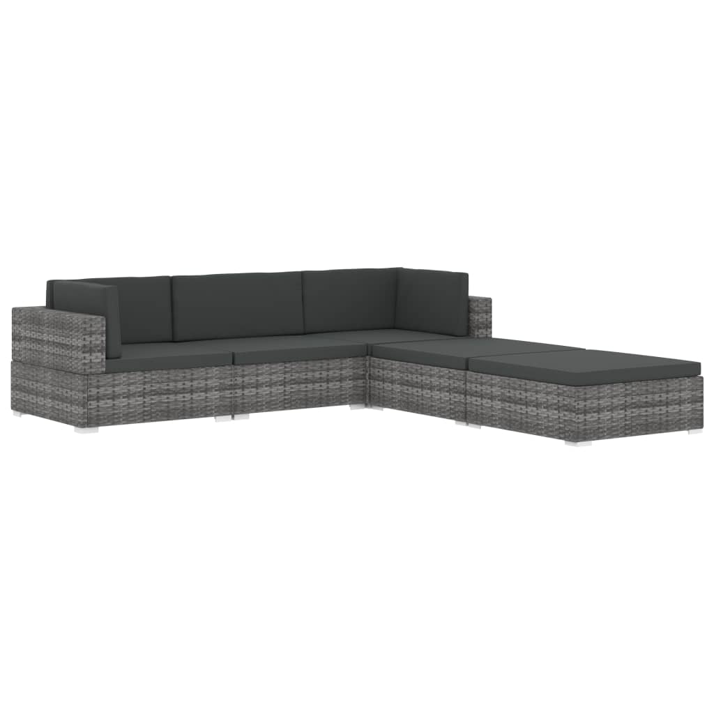 Modular-Fußhocker 1 Stk. + Auflagen Poly Rattan Schwarz