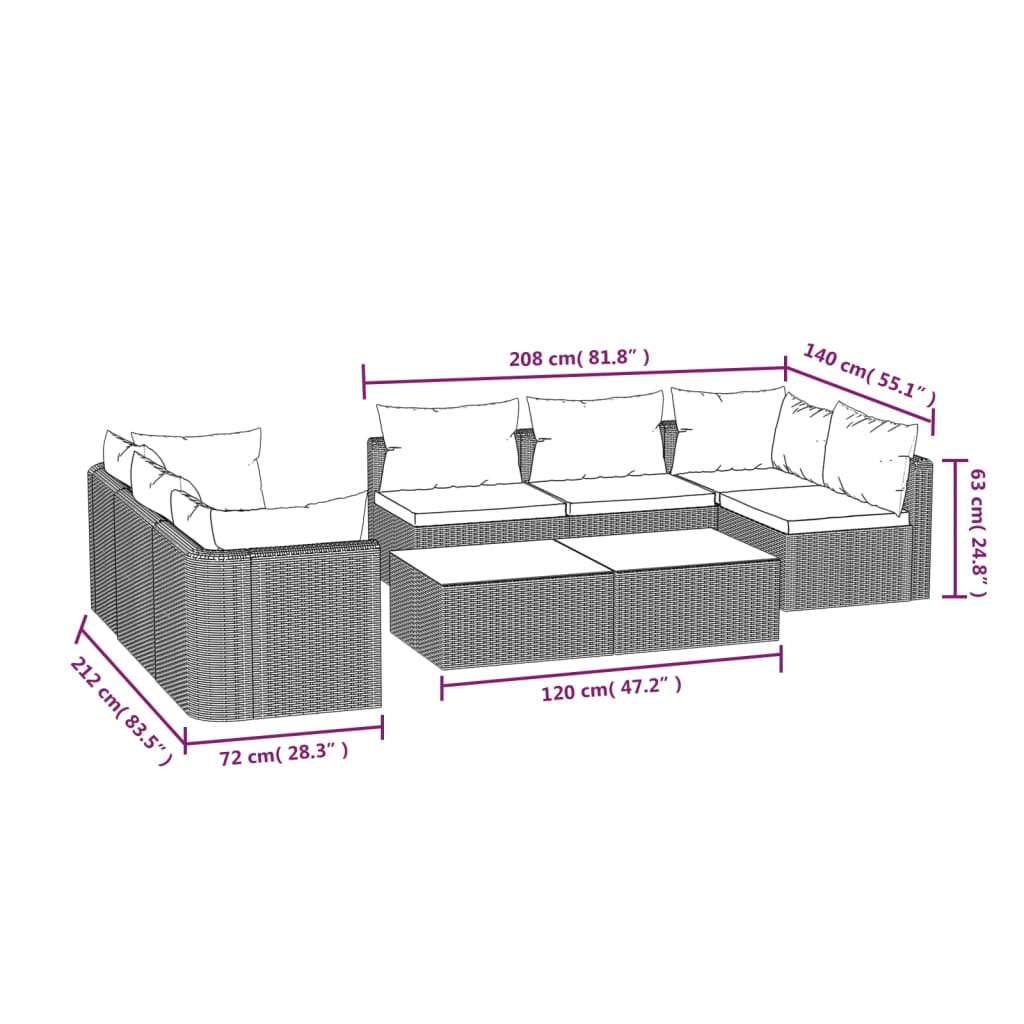 9-tlg. Garten-Lounge-Set mit Auflagen Poly Rattan Schwarz