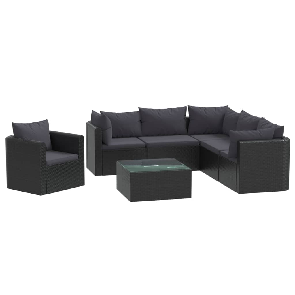 7-tlg. Garten-Lounge-Set mit Auflagen Poly Rattan Schwarz