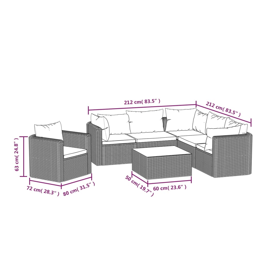 7-tlg. Garten-Lounge-Set mit Auflagen Poly Rattan Schwarz