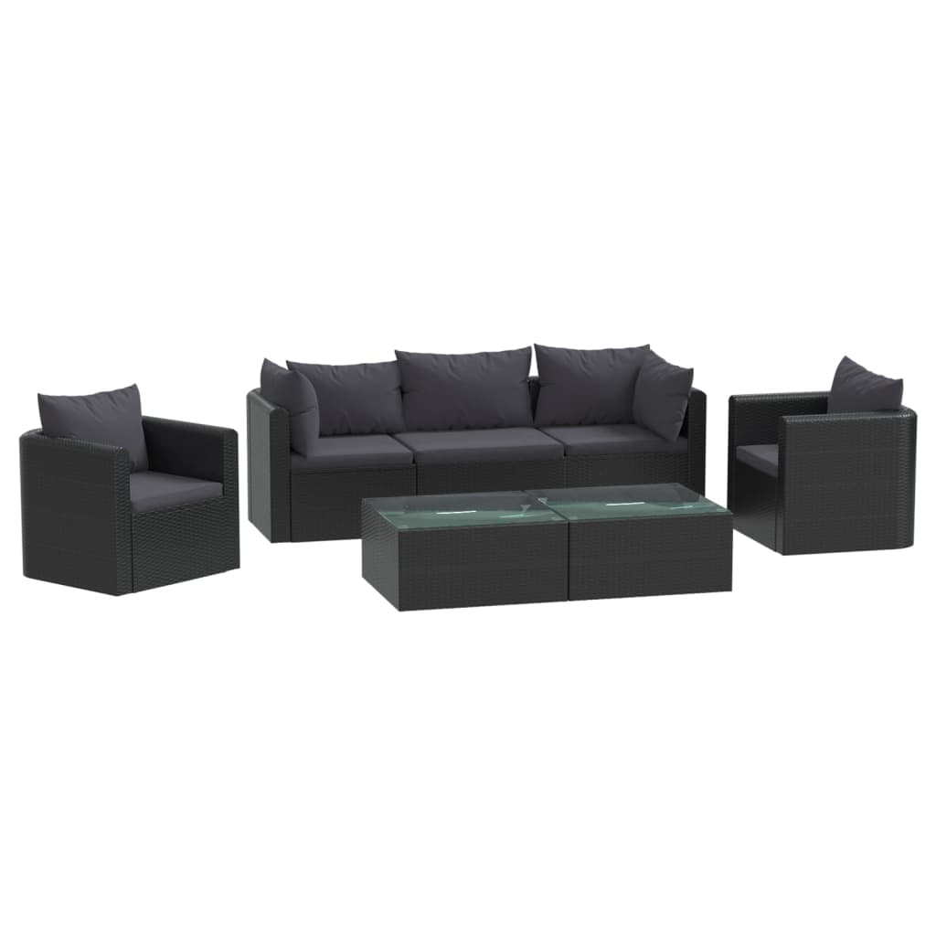 7-tlg. Garten-Lounge-Set mit Auflagen Poly Rattan Schwarz