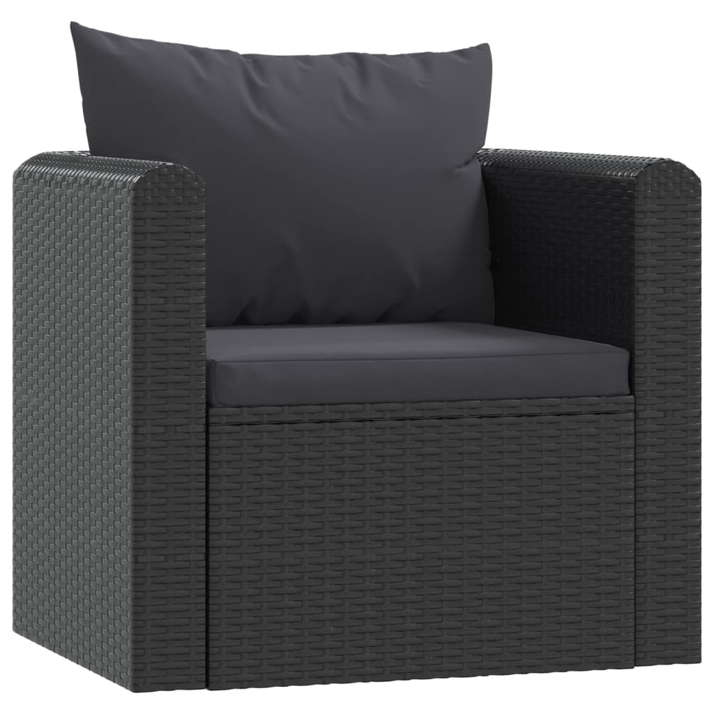 7-tlg. Garten-Lounge-Set mit Auflagen Poly Rattan Schwarz