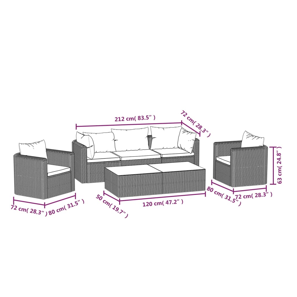 7-tlg. Garten-Lounge-Set mit Auflagen Poly Rattan Schwarz