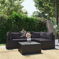 Thumbnail for 5-tlg. Garten-Lounge-Set mit Auflagen Poly Rattan Schwarz