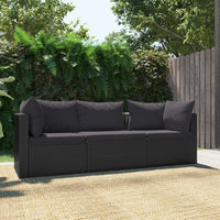 Thumbnail for 3-tlg. Garten-Sofagarnitur mit Auflagen Poly Rattan Schwarz