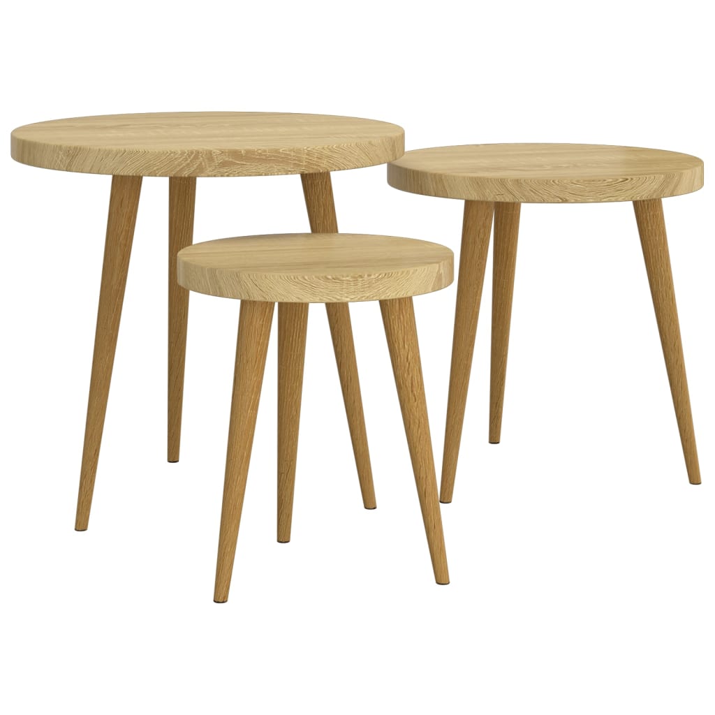 3-tlg. Beistelltisch-Set Hellbraun MDF und Eisen