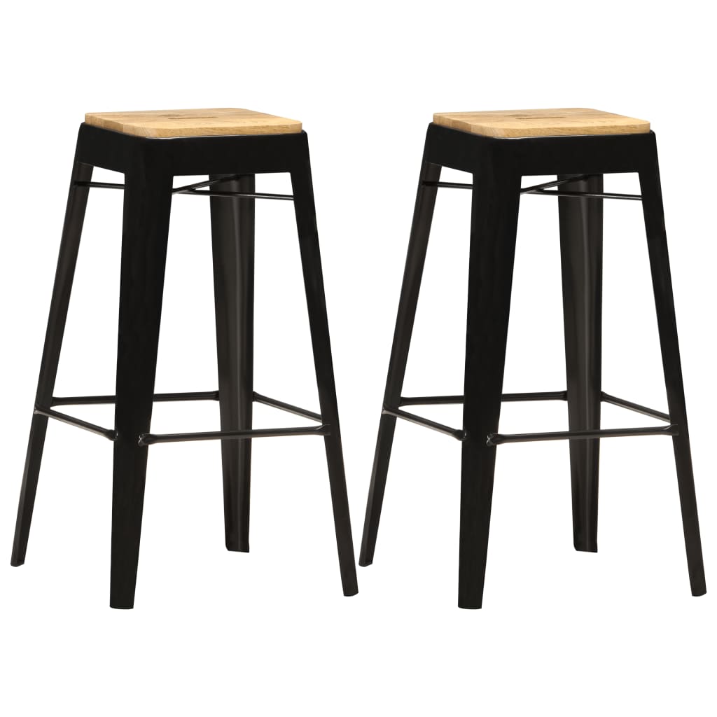 Barhocker 2 Stk. Schwarz Mango Massivholz