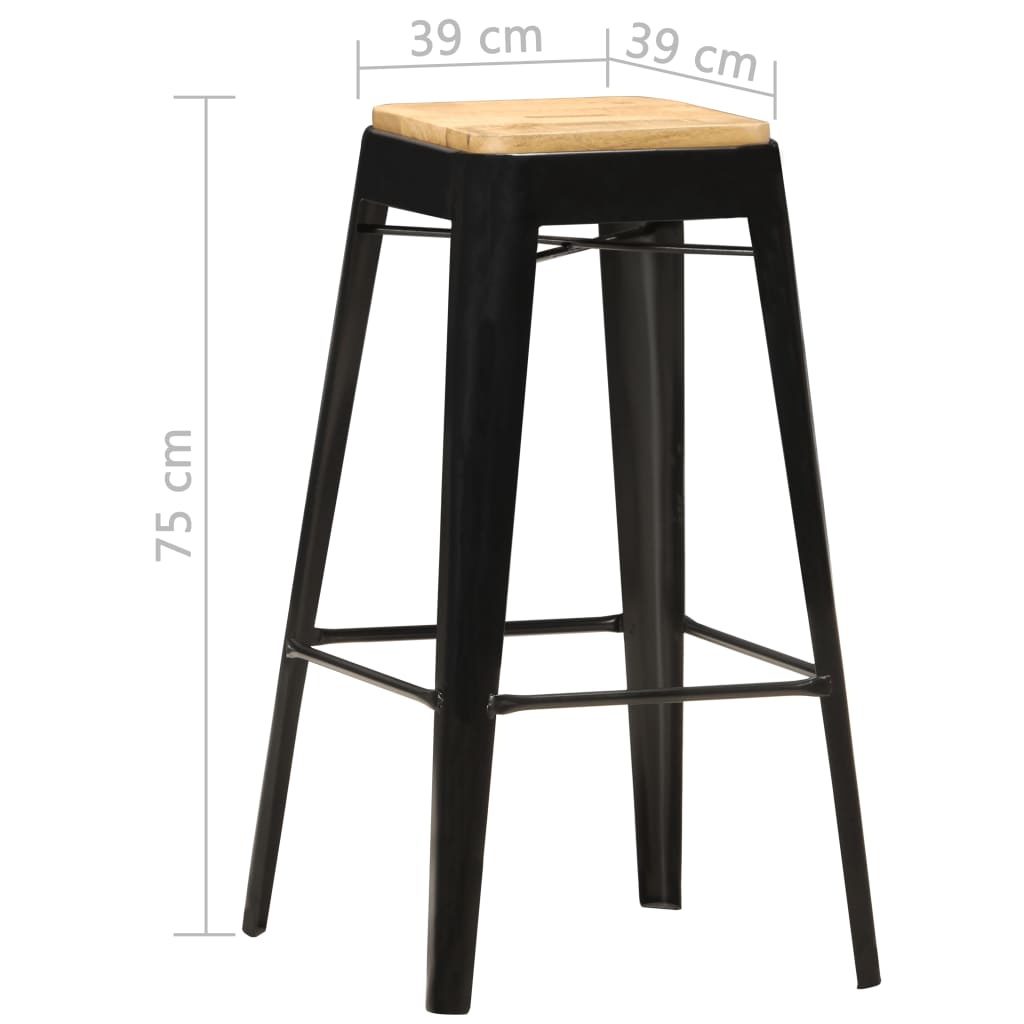 Barhocker 2 Stk. Schwarz Mango Massivholz