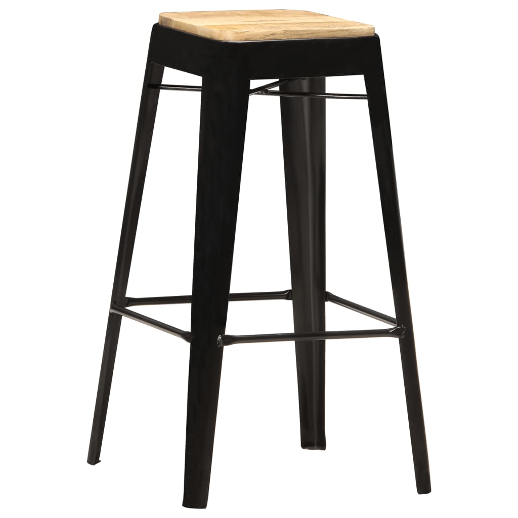 Barhocker 2 Stk. Schwarz Mango Massivholz