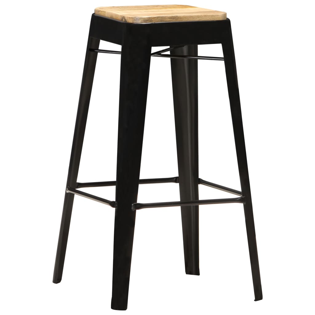 Barhocker 2 Stk. Schwarz Mango Massivholz
