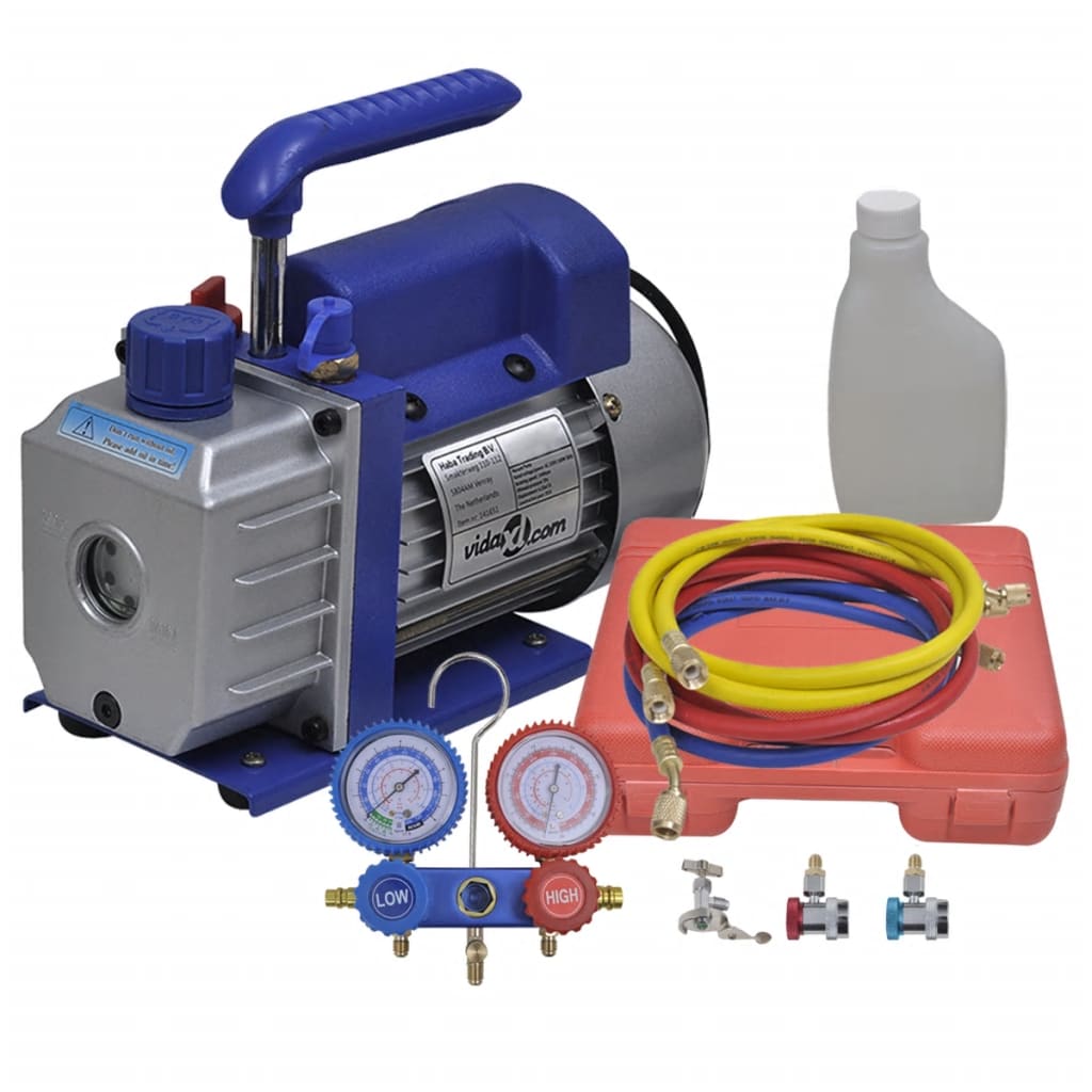 Vakuumpumpe Einstufig mit 2-Wege-Verteiler-Manometer Set