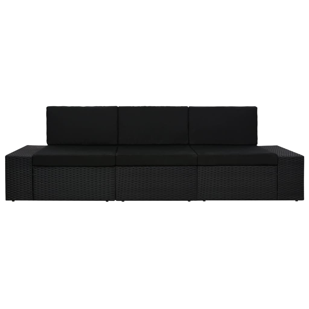 Modulares 3-Sitzer-Sofa Poly Rattan Schwarz