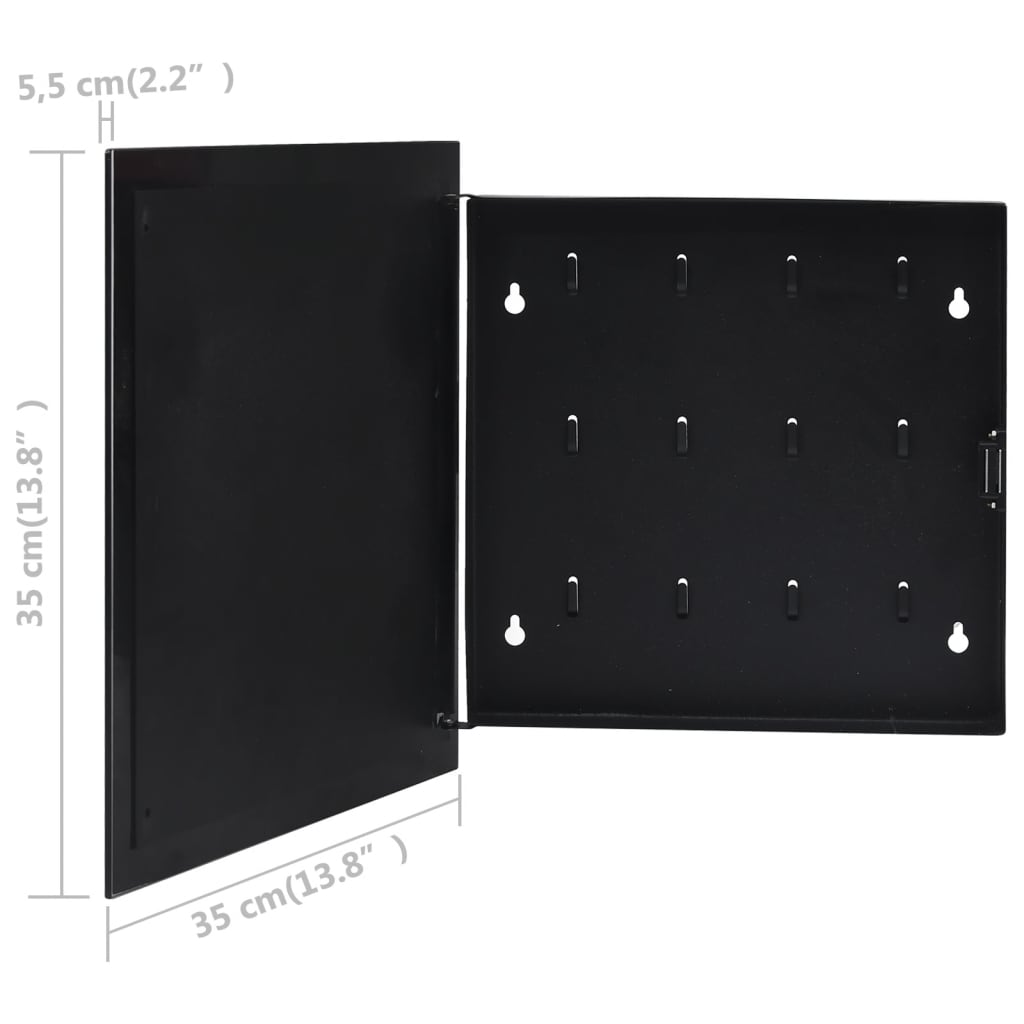 Schlüsselkasten mit Magnettafel Schwarz 35x35x5,5 cm