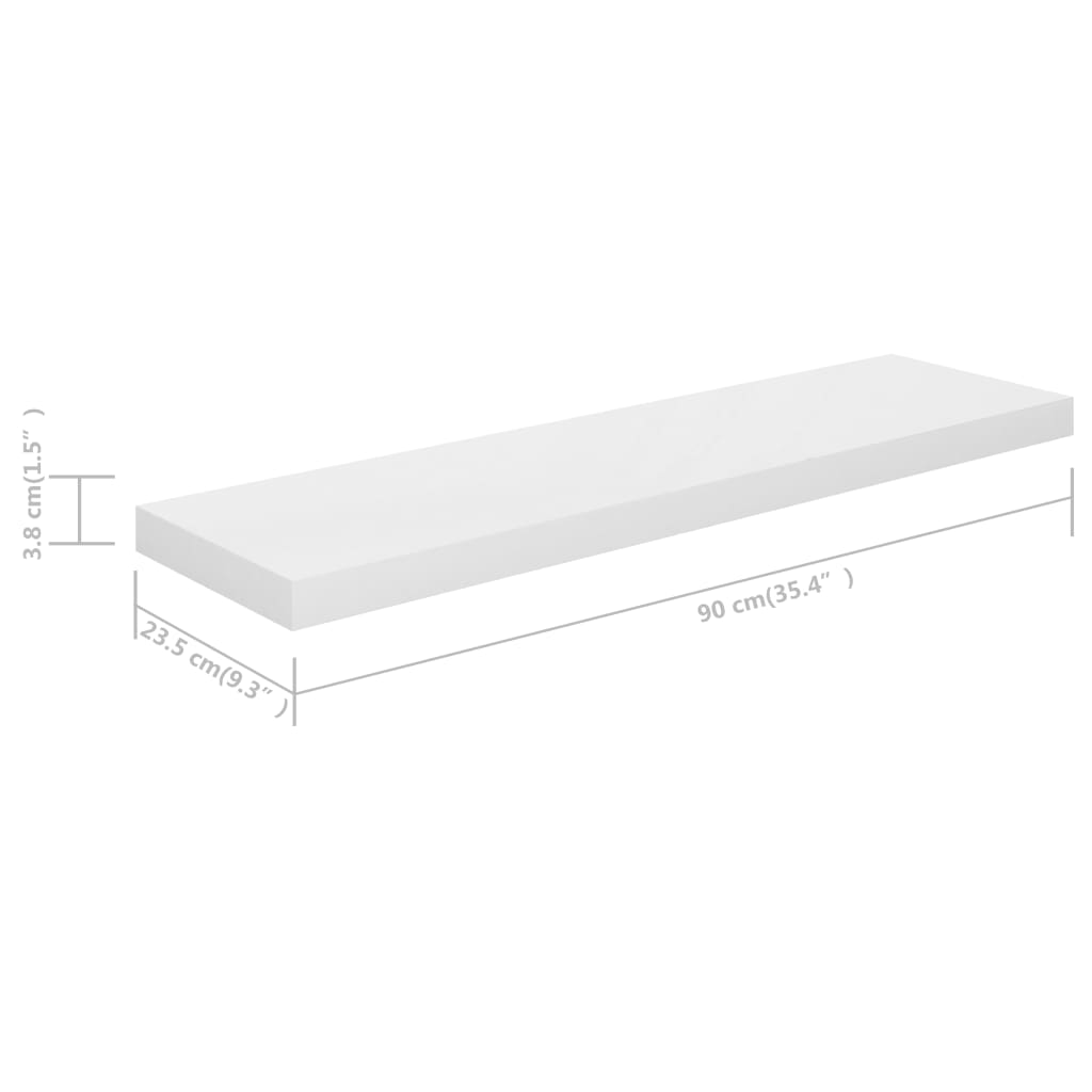 Schwebende Wandregale 4 Stk. Hochglanz-Weiß 90x23,5x3,8cm MDF