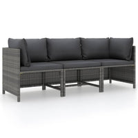 Thumbnail for 3-Sitzer-Gartensofa mit Kissen Grau Poly Rattan