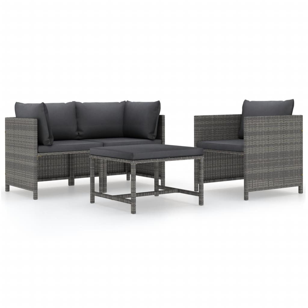 4-tlg. Garten-Sofagarnitur mit Auflagen Poly Rattan Grau