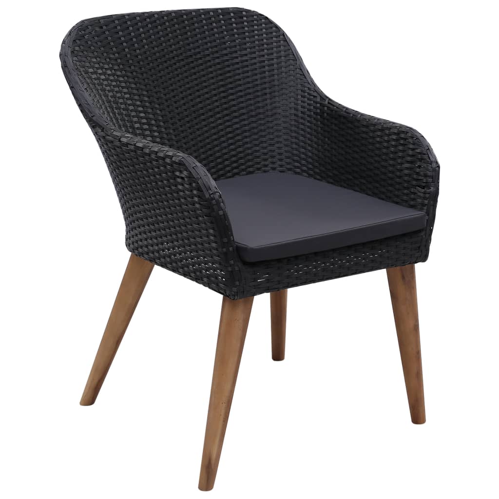 7-tlg. Garten-Essgruppe mit Auflagen Poly Rattan Schwarz