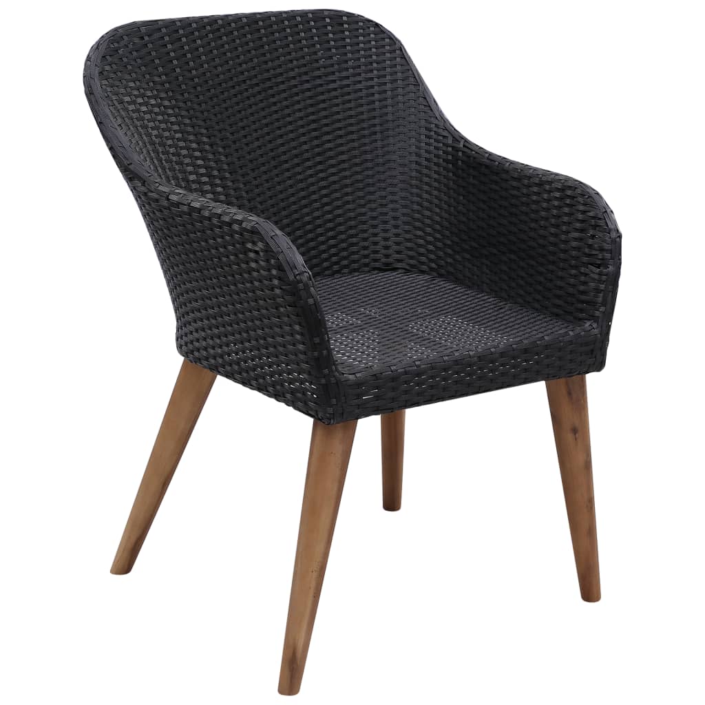 7-tlg. Garten-Essgruppe mit Auflagen Poly Rattan Schwarz