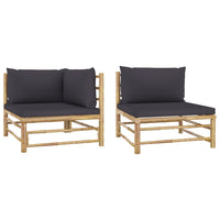 Thumbnail for 2-tlg. Garten-Lounge-Set mit Kissen Dunkelgrau Bambus