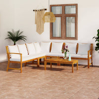 Thumbnail for 6-tlg. Garten-Lounge-Set mit Auflagen Creme Massivholz Akazie
