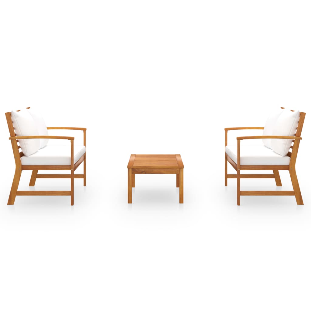 3-tlg. Garten-Lounge-Set mit Auflagen Massivholz Akazie