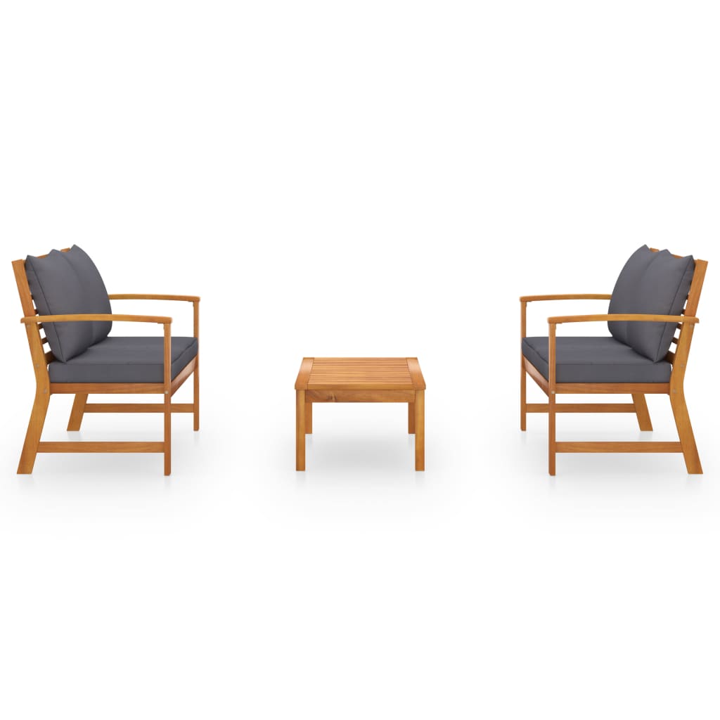 3-tlg. Garten-Lounge-Set mit Auflagen Massivholz Akazie