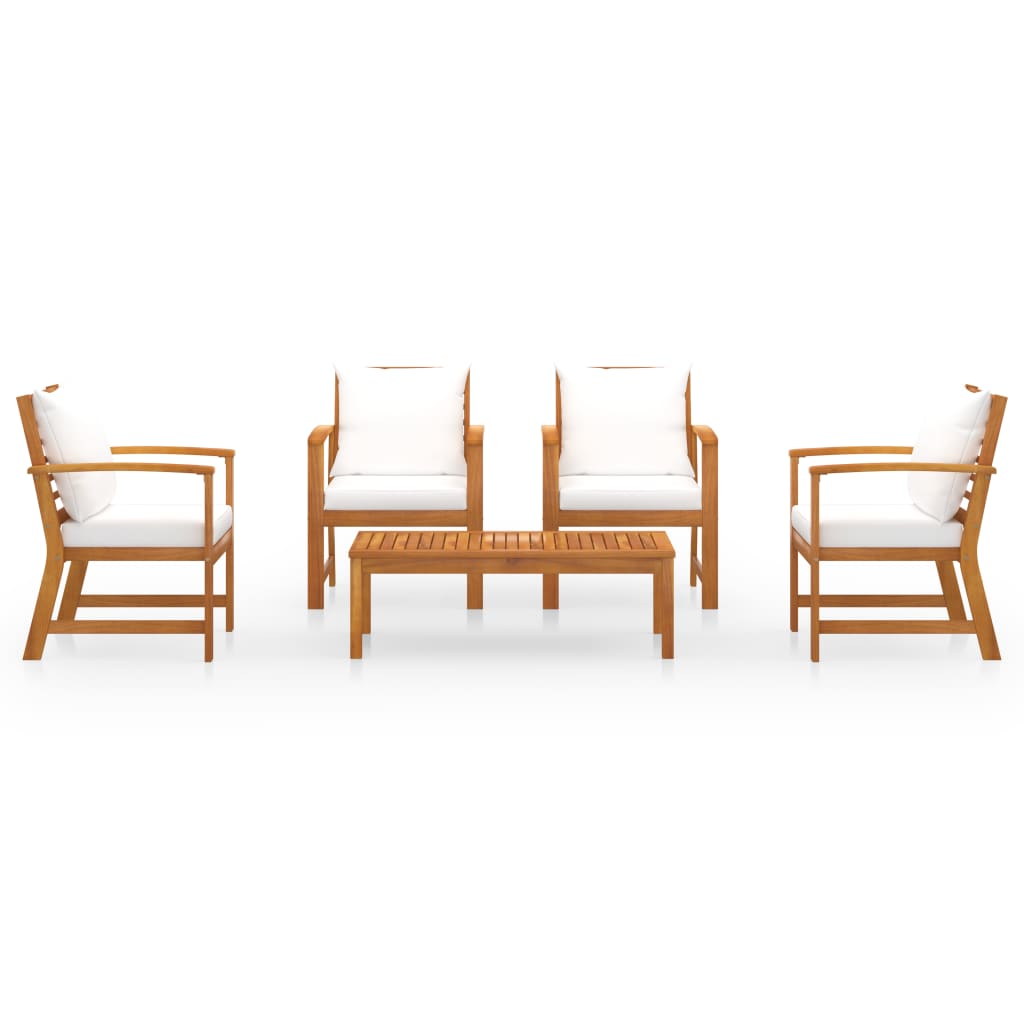 5-tlg. Garten-Lounge-Set mit Auflagen Massivholz Akazie