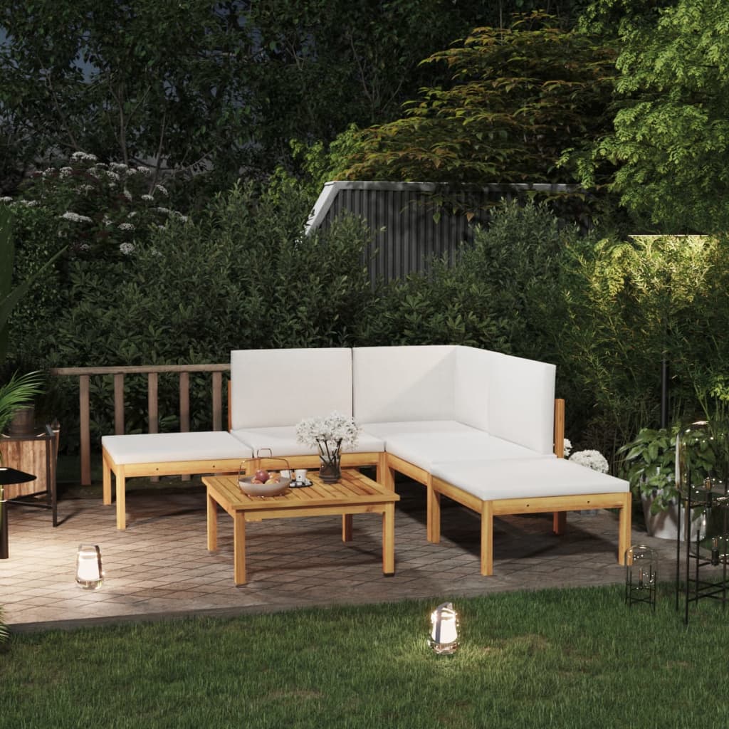 6-tlg. Garten-Lounge-Set mit Kissen Creme Massivholz Akazie