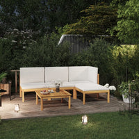 Thumbnail for 5-tlg. Garten-Lounge-Set mit Kissen Cremeweiß Massivholz Akazie